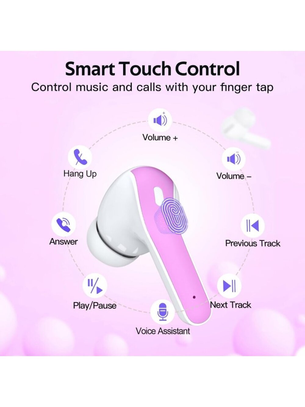 Wireless Sunset Pink 60H Playback LED Power Display Waterproof Bluetooth Earbud - Picture 4 of 6